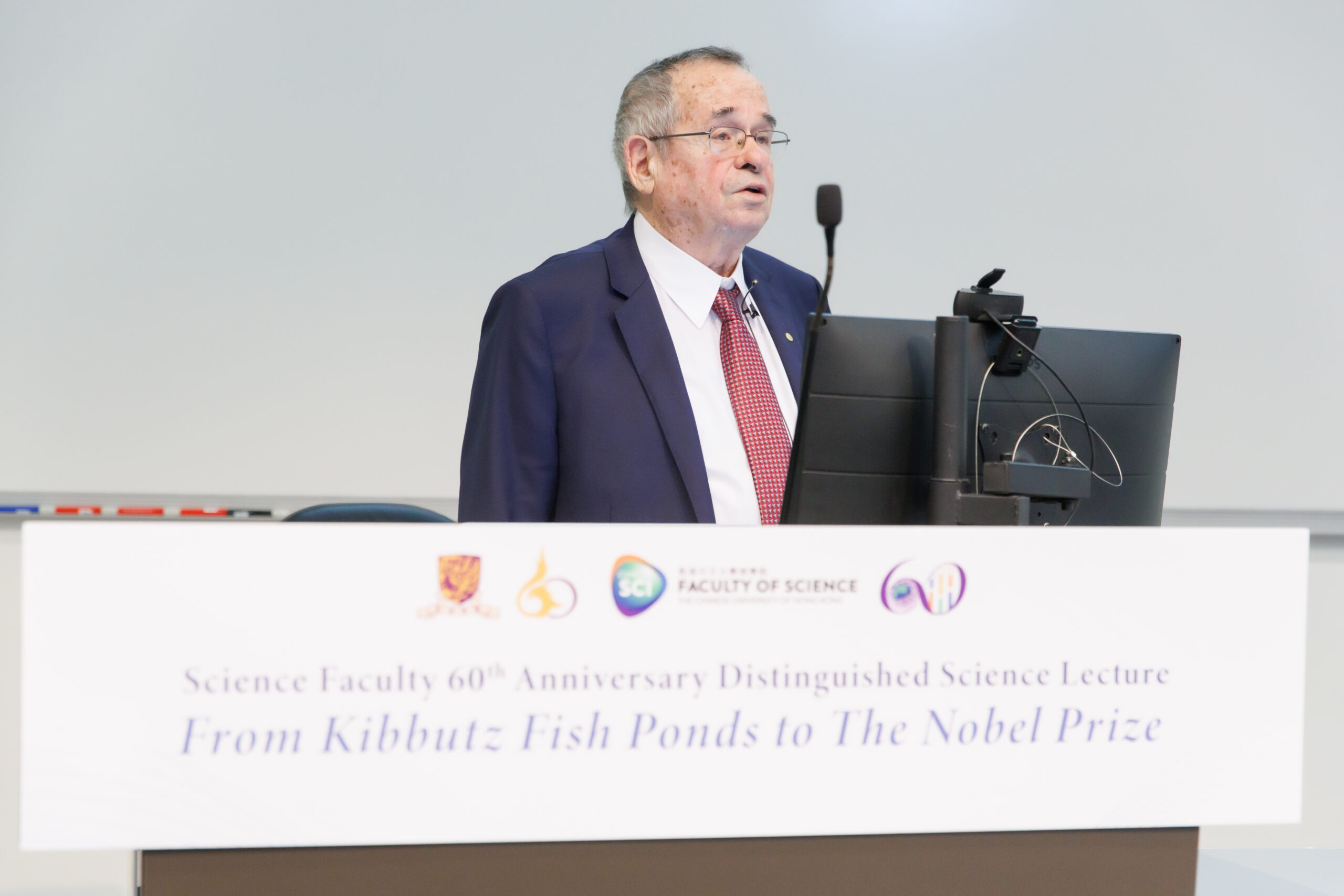 Nobel Laureate in Chemistry Professor Arieh WARSHEL speaks at a Science Faculty 60th Anniversary Distinguished Science Lecture on 3 November 2023.